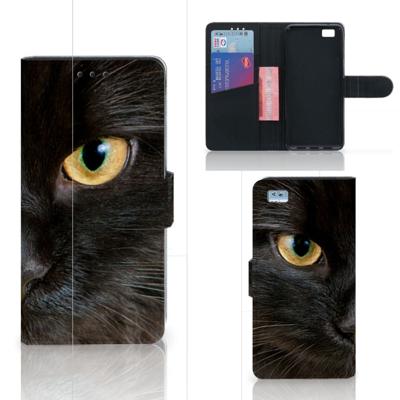 Huawei Ascend P8 Lite | Telefoonhoesje | Met pasjeshouder | Zwarte Kat