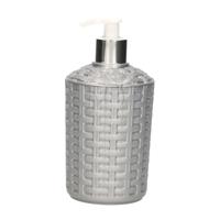 Plasticforte Zeeppompje - zeep dispenser - zilver - gevlochten kunststof - 16 cm