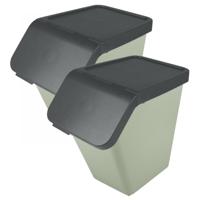 Sunware Sigma Home sorteer bak - 2x - afvalbak - groen - stapelbaar - 40L - 49 x 27 x 45 cm