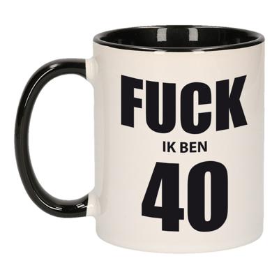 Fuck ik ben 40 koffiemok - beker - zwart wit - 300 ml - Verjaardag cadeau mokken
