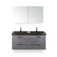 Seville Badmeubelset 120 cm - 2 laden Beton Antraciet - Wastafel Lucca Dubbel - met Spiegel - Variant 2