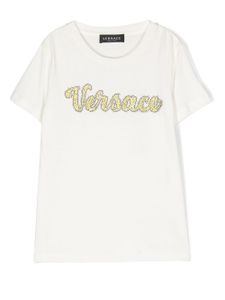 Versace Kids t-shirt à logo orné de cristaux - Blanc