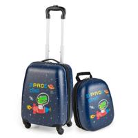 2-Delige Kinderkoffer + Rugzak Kindertrolley Kinderbagage Kinderkofferset Reiskoffer met Harde Schaal Marineblauw