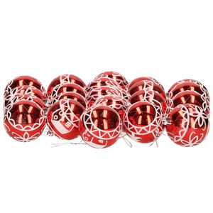 24x stuks gedecoreerde kerstballen rood kunststof 6 cm