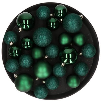 Kerstversiering set kerstballen donkergroen 6 - 8 - 10 cm - pakket van 62x stuks