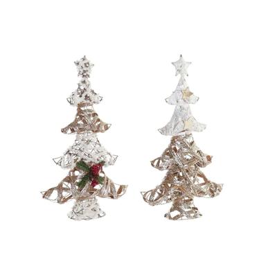 Kerstboom DKD Home Decor Gouden Wit Rotan (32 x 10 x 56 cm) (2 Stuks)