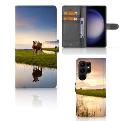 Samsung Galaxy S23 Ultra | Telefoonhoesje | Met pasjeshouder | Koe