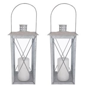 Set van 2x stuks zilveren tuin lantaarn/windlicht van zink 17,2 x 17,2 x 36,5 cm