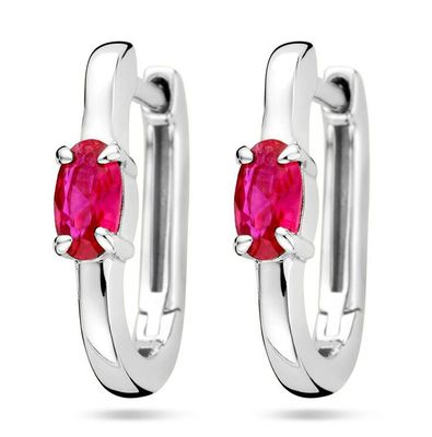 Klapoorringen zilver-zirconia zilverkleurig-rood 3 x 14 mm