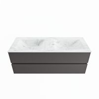 MONDIAZ VICA-DLUX 130cm badmeubel onderkast Dark grey 2 lades. Inbouw wastafel CLOUD dubbel zonder kraangat, kleur Opalo. - thumbnail