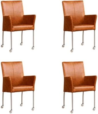 Set van 4 Cognac leren moderne eetkamerstoelen Comfort - Vintage Leer Cognac (cognac leer)