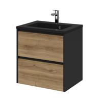 Tiger Reverse Meubelset 60 cm met 2 lades Chalet eik - Mat zwart incl Quadro wastafel Mat zwart - 800317
