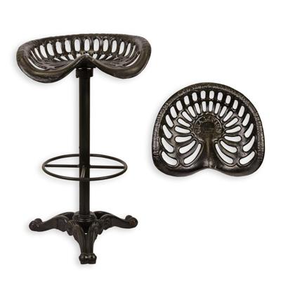 A CAST IRON BAR STOOL, BLACK