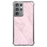 Samsung Galaxy S21 Ultra Anti-Shock Hoesje Marble Pink - Origineel Cadeau Vriendin