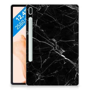 Samsung Galaxy Tab S7FE Tablet Back Cover Marmer Zwart - Origineel Cadeau Vader