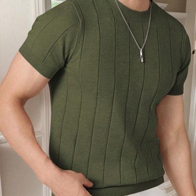 Bon&Bon Homme Men's Navy Blue Rib-Knit Short Sleeve Crew Neck Top Dark Green / S