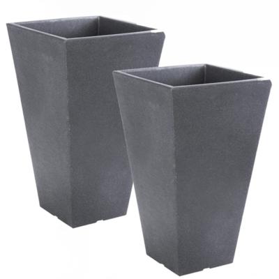 Hoge bloempot voor buiten - 2x stuks - kunststof - antraciet grijs - 24 x 24 x 35 cm - vierkant