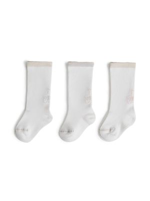 Brunello Cucinelli Kids lot de trois paires de chaussettes à logo intarsia - Blanc