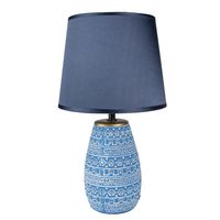 HAES DECO - Tafellamp - Modern Chic - Stijlvolle Lamp, Ø 20x35 cm - Blauw/Wit - Bureaulamp, Sfeerlamp, Nachtlampje