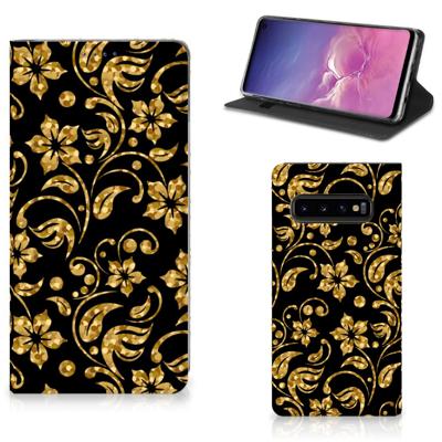 Samsung Galaxy S10 Smart Cover Gouden Bloemen Samsung Galaxy S10 Smart Cover Gouden Bloemen