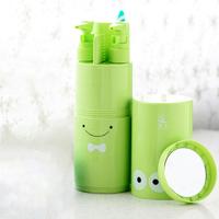 Creatieve 5 in 1 draagbare gorgelen Cup Shampoo fles sub kam Make-up spiegel reizen Wash Kits standaardsets (groen)