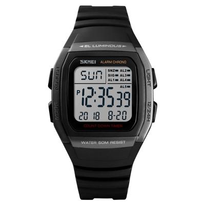 SKMEI 1278 modieuze buiten 50m waterdichte digitale horloge Student Sport Wrist Watch ondersteuning 5 groep wekkers (Titanium)