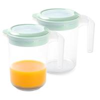 Sapkan / Schenkkan karaf met deksel - 2x - 1500 ml - groen - kunststof - met mix en navul dop