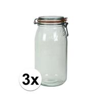 Voorraad/weckpot - 3x stuks - transparant - glas - 28 x 13 cm - 3 L - Le Parfait