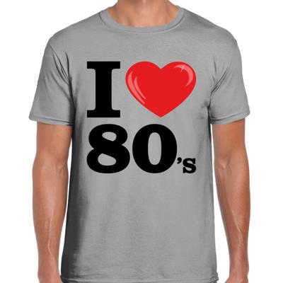 Verkleed T-shirt heren - I love 80s - grijs - eighties party / thema feesten