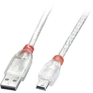 LINDY USB-kabel USB 2.0 USB-A stekker, USB-mini-B stekker 0.20 m Transparant 41780