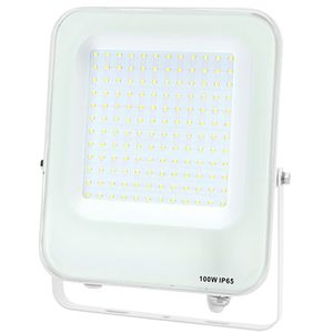 LED Bouwlamp - LED Schijnwerper - Aigi Rekan - 100 Watt - Helder/Koud Wit 6500K - Waterdicht IP65 - Rechthoek - Mat Wit - Aluminium