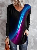 Abstract Printed Casual V Neck Long Sleeve T-Shirt