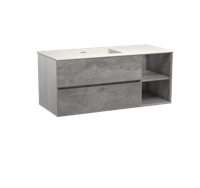 Storke Edge zwevend badmeubel 120 x 52 cm beton donkergrijs met Mata asymmetrisch linkse wastafel in mat witte solid surface - thumbnail