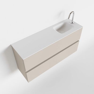 Toiletmeubel Mondiaz Ada | 100 cm | Meubelkleur Linen | Lex wastafel Talc Rechts | 1 kraangat