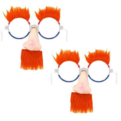 Carnaval verkleed bril - 2x - met oranje snor en neus - thema oranje feest