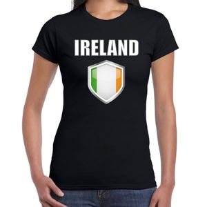 Ierland landen supporter t-shirt met Ierse vlag schild zwart dames