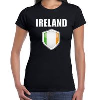 Ierland landen supporter t-shirt met Ierse vlag schild zwart dames