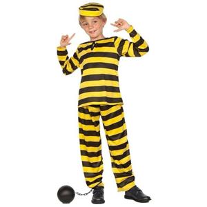 Carnaval verkleedkleding boevenpak - geel/zwart - kinderen - gevangene kostuum -boef