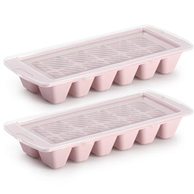 PlasticForte IJsblokjesvormen - roze - 2x stuks - met afsluitdeksel - 28 x 11 cm - ijsklontje