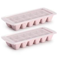 PlasticForte IJsblokjesvormen - roze - 2x stuks - met afsluitdeksel - 28 x 11 cm - ijsklontje