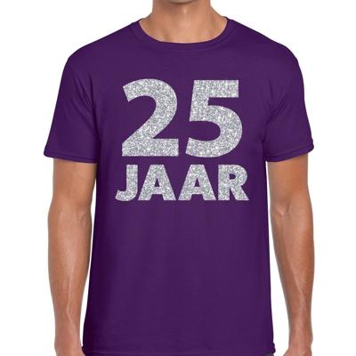 25 jaar verjaardag t-shirt - paars - voor heren - zilver glitters print - jubileum - leeftijd 25 jaar verjaardag t-shirt - paars - voor heren - zilver glitters print - jubileum - leeftijd