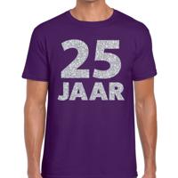 25 jaar verjaardag t-shirt - paars - voor heren - zilver glitters print - jubileum - leeftijd