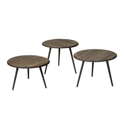RENEW Bijzettafel 'Turi' Teakhout, Set van 3 stuks, kleur Wine