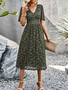 Casual Lace V Neck Loose Dress With No