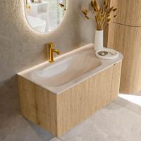 Badmeubel Mondiaz Kurve-Dlux | 95 cm | Meubelkleur Oak | Wastafelkleur Meli | Solid surface | Wasbak linker zijde spoelbak | 1 kraangat
