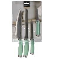 Excellent Houseware chef keuken messen set 4 delig - rvs metaal/kunststof - handvat groen