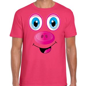 Dieren verkleed t-shirt heren - varken gezicht - carnavalskleding - roze 2XL  -