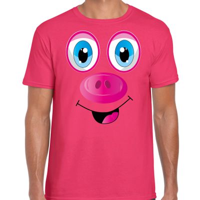 Dieren verkleed t-shirt heren - varken gezicht - carnavalskleding - roze