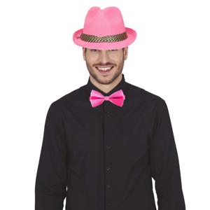 Verkleedkleding setje 2 delig - roze - hoed met vlinderstrikje - voor heren/dames