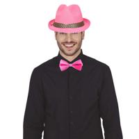 Verkleedkleding setje 2 delig - roze - hoed met vlinderstrikje - voor heren/dames - thumbnail